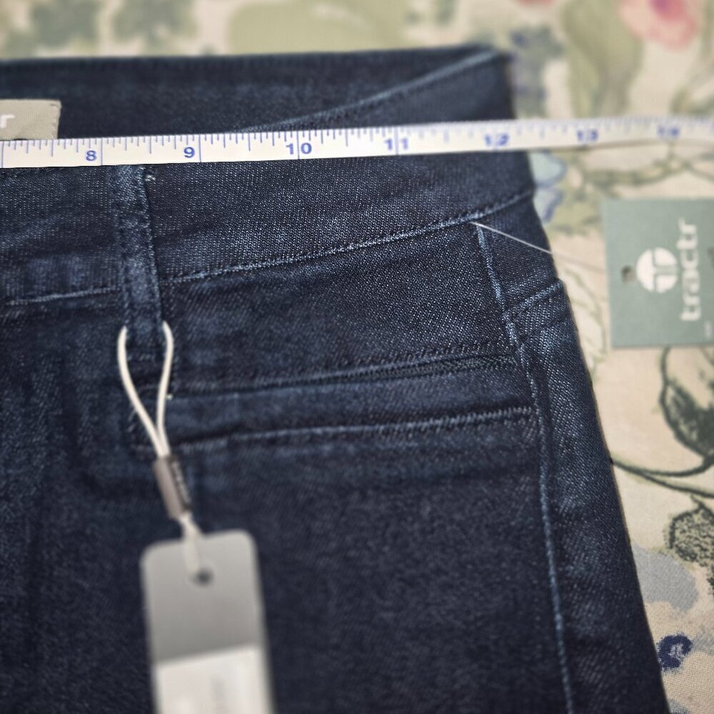 TRACTR dark denim flare with slit front leg and raw hem - Picture 5 of 8